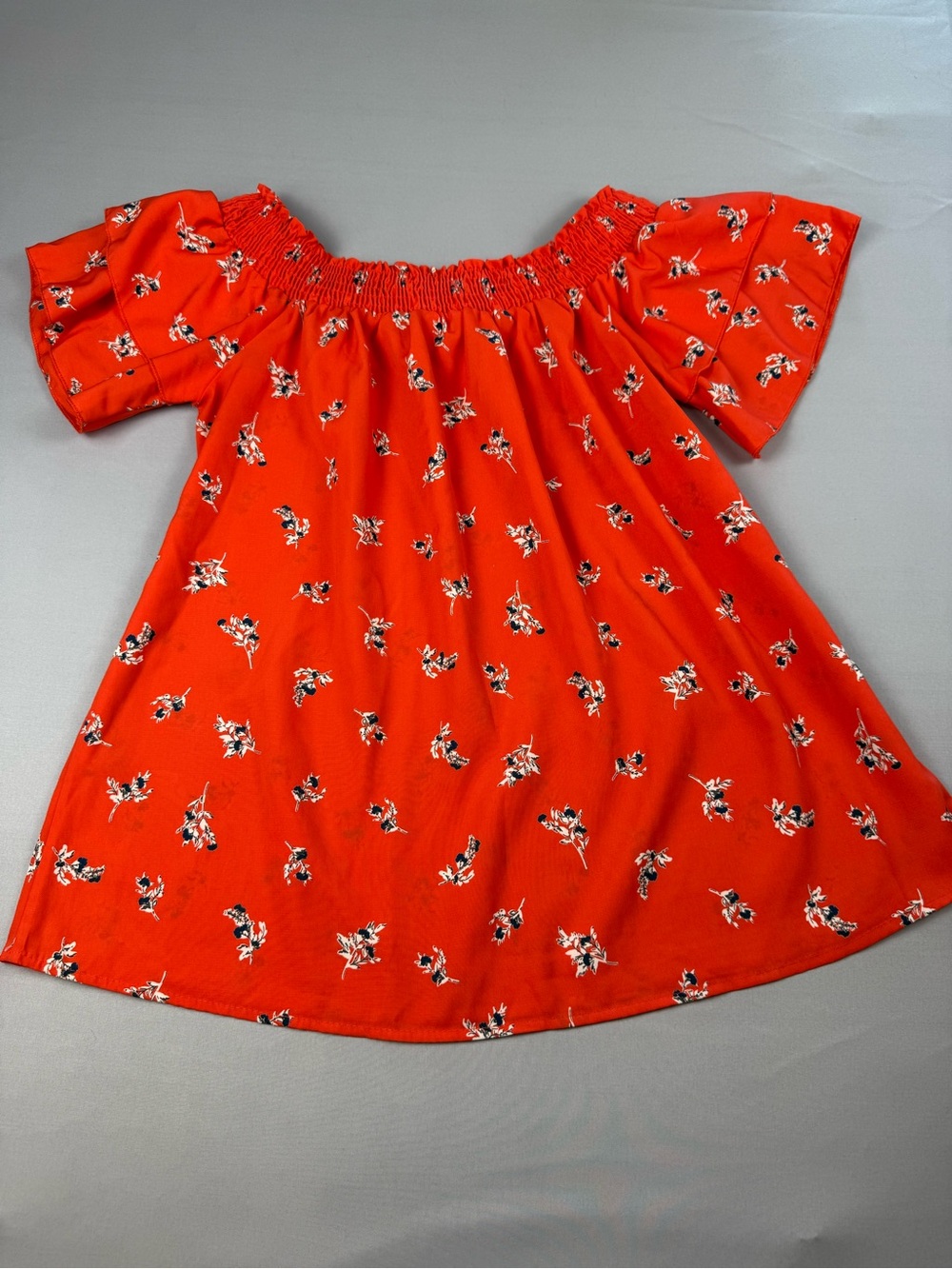 Orange Floral Off Shoulder Peasant Top Medium Boho Cottagecore Festival